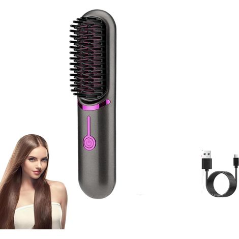 Lisseur à cheveux chauffant sans fil, un compagnon de voyage portable, lisseur à ions négatifs rechargeable par USB 5200 mAh, unisexe (noir). (1/5)