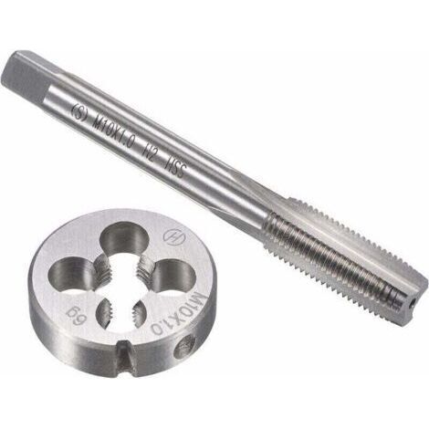 Coffret tarauds et filières Ensemble de tarauds et matrices métriques M10 x 1 mm, taraud à vis à filetage machine HSS avec matrice de filetage ronde en acier à outils en alliage (1/4)