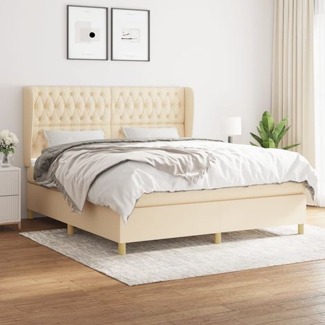 Sommier à lattes de lit avec matelas Crème 180x200 cm Tissu (1/5)