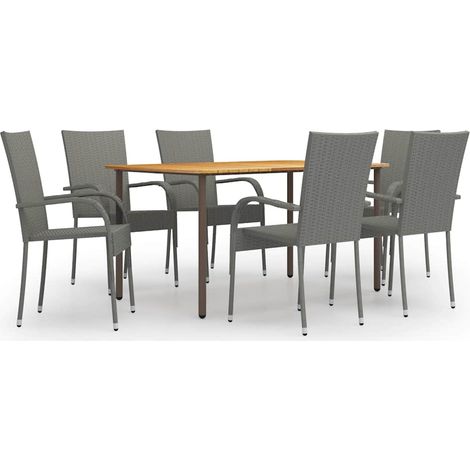 Ensemble à manger de jardin 7 pcs-Salon de jardin Résine tressée Gris 528273 (1/5)