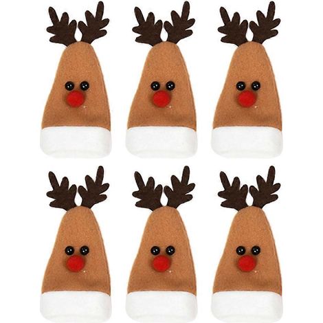 Lot de 6 adorables bouchons de bouteille de vin en forme de cerf, originaux et créatifs, parfaits pour Noël, à la maison, au bureau, dans la cuisine ou pour une fête.-14.00X6.00X0.20CM-Khaki (1/2)