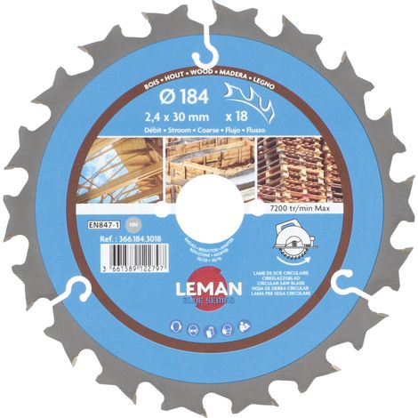 LAME CIRC.HM CHANTIER D184X2.4X30 Z=18 ALT POS+AR - 366.184.3018 - LEMAN