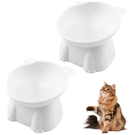 2 Pièces Gamelle Surelevee pour Chat, Gamelles pour Chats Surelevees pour Nourriture et Eau, pour Les Animaux de Compagnie(Blanc) (1/5)
