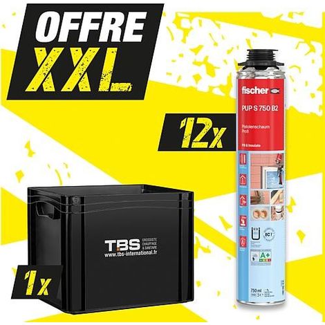 Offre XXL Fischer Mousse au pistolet PUP S 750 B2, 12 boîtes + mallette de transport TBS France, 13 pièces