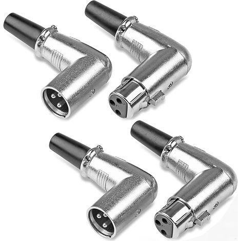 4 Pièces Connecteurs XLR à 90 degrés à 3 broches, 2 paires de connecteurs XLR mâle/femelle à angle droit, prise de câble de micro coudé, prise Audio de microphone (1/5)