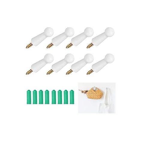 CCYKXA 8 PCS Crochets Muraux à Visser Bois Naturels Crochet en Bois Massif Blanc Patère Murales avec Vis Crochet de Manteau Mural Patères Murales pour Écharpe à Chapeau Suspendu(5  1.8  1.8CM) (1/4)
