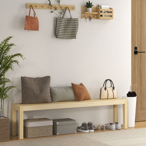 Banco de 3 plazas de madera de pino, 175 x 33 x 45 cm, natural, carga máx. 330 kg HAVRYA (1/5)
