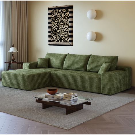Ecksofa 270x175x83 cm grün, modular, Chaise Longue, Cord, ohne Montage MEUBLIV (1/5)