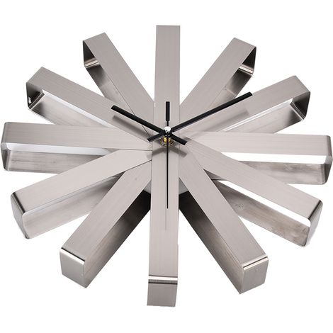 Horloge murale en acier inoxydable, silencieuse, moderne et décorative, à suspendre dans une chambre ou un salon. (1/5)