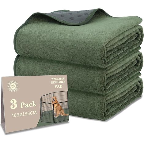 Lot de 3 tapis hygiéniques lavables pour chiens - 183 x 183 cm - Réutilisables et lavables - Séchage rapide - Pour incontinence - Pour pause au foyer - Vert (1/5)