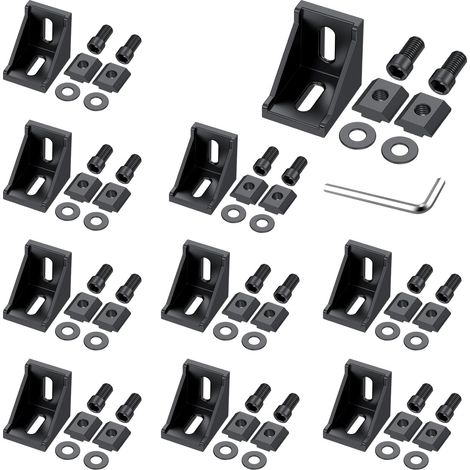 10PCS Pièces Équerre 30x30/30x60 en Aluminium,35x35x28 mm-Noir (1/5)