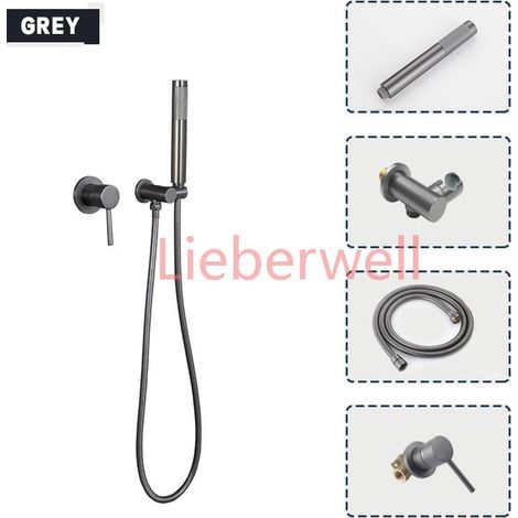 Pommeau de douche à main rond en laiton chromé or noir gris ensemble de douche support mural réglable Kit de douche de bain à économie d'eau à main (1/4)