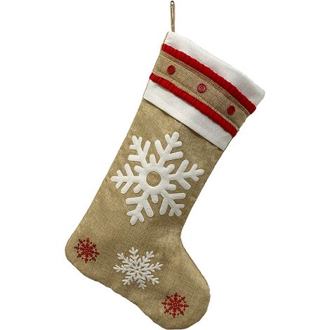 Chaussette De Noël - En Tissu Épais Avec Doublure Coton - Pour Cheminée Ou Escalier - 1 Pièce (1/5)