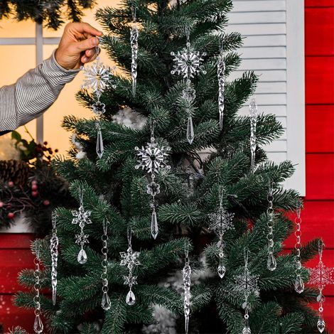 Décorations de Noël pour sapin : flocons de neige en acrylique, cristaux de glace, suspensions pour fêtes d'hiver. Collection Art Decor, 18 ornements bleus. (1/5)