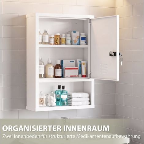 Abschließbarer Wandschrank für Medikamente mit Code und Schlüssel, 3 Ebenen, weiß OKMYHOME (1/5)