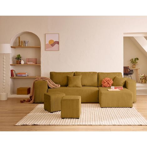 Topaze - canapé d'angle réversible 4 places - convertible avec coffre, tablette et poufs - en velours côtelé (1/5)