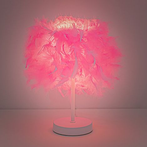 Lampe Chevet Design Plume Luxe, Base Blanc Laiteux & Abat-jour Rose - 3 Couleurs Réglables (1/4)