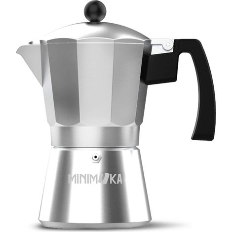 Minimoka caffettiera italiana da 3 tazze, 3 tazze, base e filtro de acciaio inox, manico ergonomico, valvola di sicurezza de, guarnizione di sicurezza in silicone de per sicurezza, adatta per: vitro, (1/3)