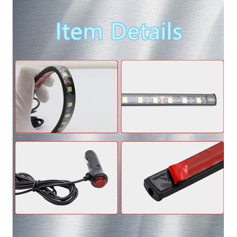 Striscia luminosa flessibile a LED per interni auto, 2 pezzi, 12 V, 22,5 cm, illuminazione al neon per interni auto, striscia luminosa con musica e presa accendisigari (azzurro) (1/4)