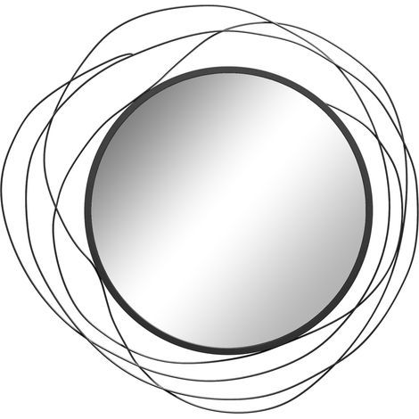 Round mirror in black wire metal. Modern style decoration. Diameter Φ65 cm (1/5)