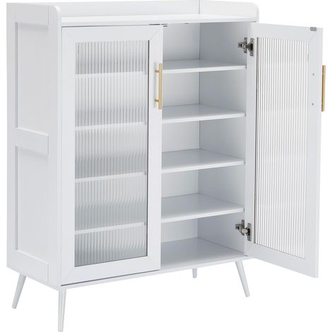 Grande armoire à chaussures avec portes en verre - Étagère à 5 étages - Étagères réglables - Stable et spacieuse - Design moderne pour couloir, salon ou entrée - Blanc (1/5)