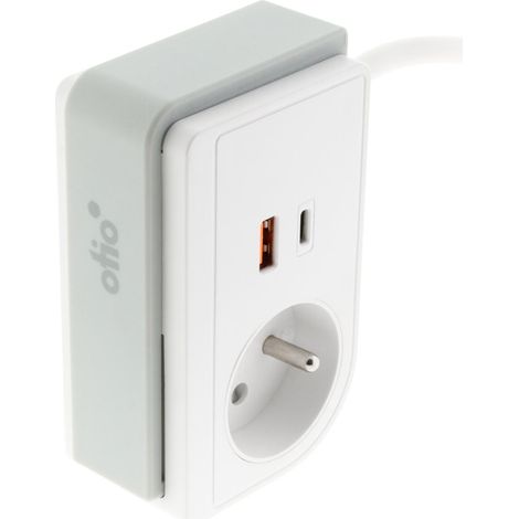 Bloc multiprise Gekko XS clipsable 2 USB A+C 20W 1.5m blanc - Otio (1/5)