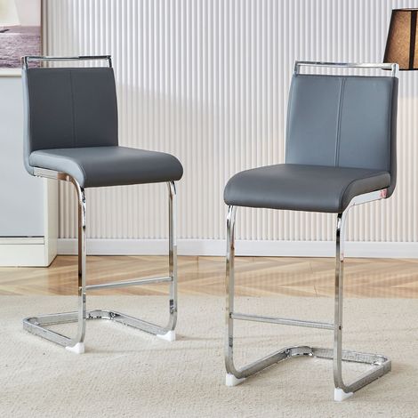 Lot de 2 tabourets de bar gris nordique design cuisine restaurant terrasse bureau (1/5)