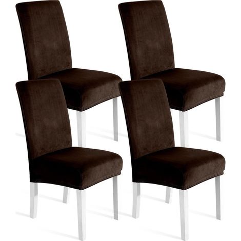 Stuhlhussen Samt 4er Set, Stretch, Dunkel Kaffee, Waschbar, Kratzfest (1/5)
