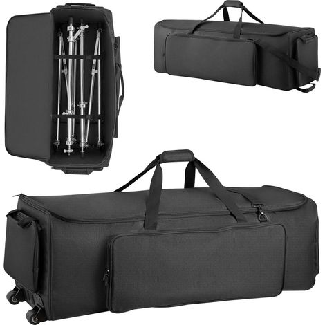 Sac à roulettes pour accessoires de batterie, 1680D, avec poignée renforcée, zip robuste, roues PVC fluides, poches multiples, noir. (1/5)