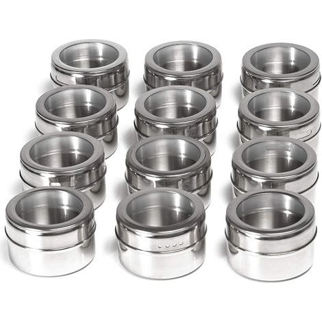 Barattoli per Spezie Magnetici, Set di 12 Scatole per Spezie Magnetiche, Contenitore per Condimenti in Acciaio Inossidabile, per Cucina e Barbecue, Accessori per BBQ (1/5)
