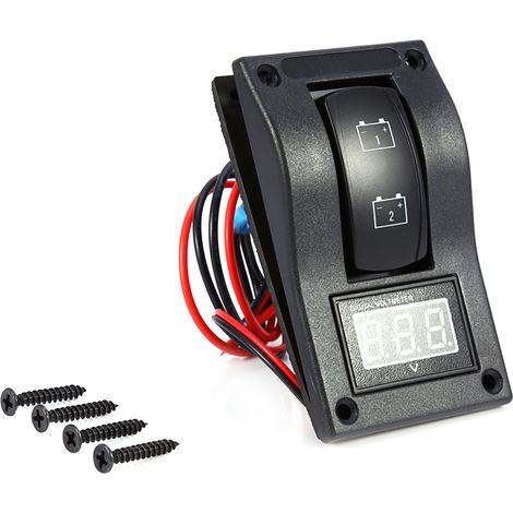 Panneau de test à double batterie LED avec voltmètre, voltmètre de bateau marin 12V DC Panneau de test à double batterie LED interrupteur à bascule ON-OFF-ON noir (1/5)