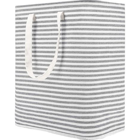 Panier à linge autoportant 60L avec poignée, grand panier de rangement pliable en coton pour vêtements (gris) (1/5)
