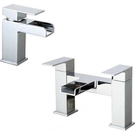 Ozone Contemporary Waterfall Basin Mono Mixer Tap & Deck Mounted Bath Filler Tap (1/5)