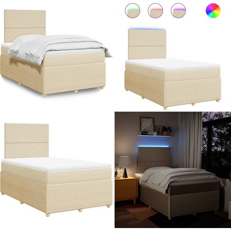Giroletto a Molle con Materasso Crema 120x190 cm in Tessuto - Materasso a molle insacchettate - Letto con testiera regolabile