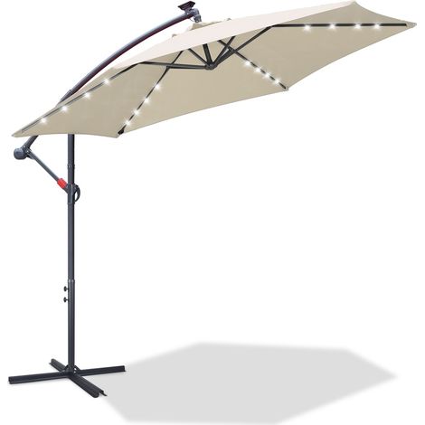 Parasol avec LED, parasol de jardin avec 6 baleines, parasol de marché inclinable, parasol de terrasse pour le jardin 300cm Beige
