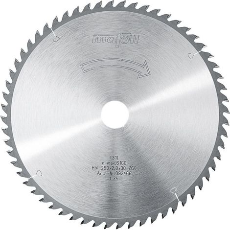 MAFELL Lame de scie circulaire au carbure 60 dents - 092466 - 250 mm - 2.8 mm - 30 mm - 60 dents