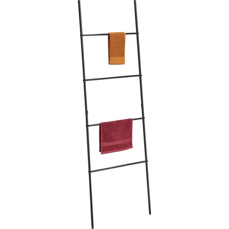 Relaxdays Handtuchleiter, 4 Sprossen, Handtücher & Kleidung, HxB: 171 x 55 cm, Metall, Badezimmer, Wäscheleiter, schwarz (1/5)