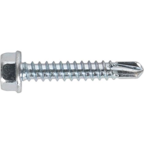 Sealey Self-Drilling Screw 4.2 x 25mm Hex Head Zinc Pack of 100 SDHX4225