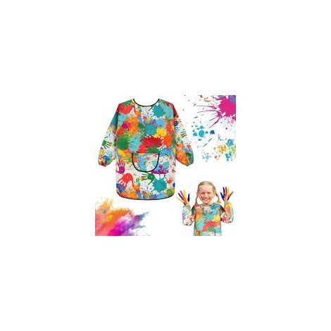 Tablier de dessin pour enfants, blouse imperméable pour les 6-12 ans, tablier à manches longues avec poches pour dessiner, cuisiner, bricoler, l'école, filles et garçons (1/5)