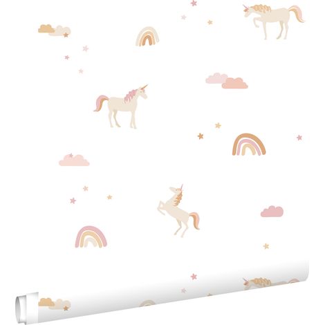 papier peint licornes beige, rose clair et jaune ocre  - ESTAhome (1/5)