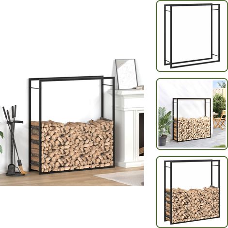 Portant de bois de chauffage Noir mat 110x28x116 cm Acier - Support Bois De Chauffage - Porte-buches - Rangement Bois - Stockage Bois - Abri Buches (1/5)