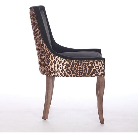 CAIziA&A Furniture, chaise de salle à manger Ultra Side, chaises en tissu épais avec pieds en bois massif aux tons neutres, clous décoratifs bronze, lot de 2, imprimé léopard, DE1807LP (1/5)