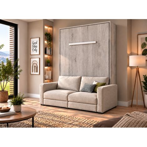 Les Tendances – Lit escamotable vertical avec canapé intégré – Ouverture assistée par vérins à gaz – Structure en pin massif – Dimensions 140x190 cm (1/5)