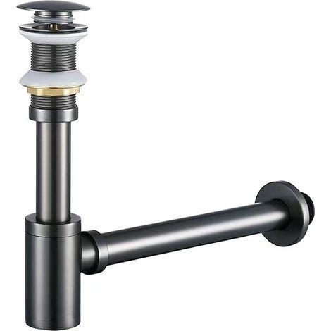 Ensemble de siphon en P en laiton : siphon en P pour bouteille de 1 1/4 po avec bouchon de lavabo de salle de bain – Kit de plomberie pour remplacement de tuyau de vidange d'évier (gris, sans trop-ple (1/4)