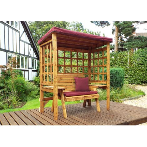 Wentworth Two Seat Arbour - W172 x D92 x H194 cm - Fully Assembled - Burgundy Cushion and Sun Canopy Included