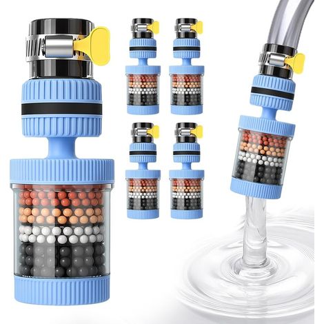Filtre à eau universel pour robinet, purificateur d'eau rotatif à 360°, accessoire de robinet, adapté aux éviers et cuisines, lot de 4, bleu