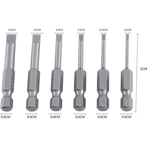 50 Stück 2,0–6,0 mm 0,25" Sechskantschaft S2-Legierung Flachkopf-Schlitzschraubendreherbits mit magnetischer Spitze (1/5)