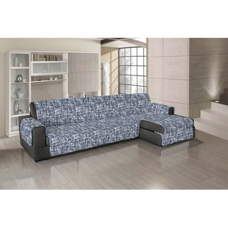Copridivano Universale Con Penisola Trapuntato Made in Italy Antiscivolo Copri Seduta Protegge da Cani e Gatti Salva Divano Idrorepellente Reticolato blu - 280 cm