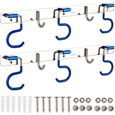 Porta scope da parete, 2x40 cm, acciaio inox 304, porta attrezzi con ganci per bagno e garage (1/4)