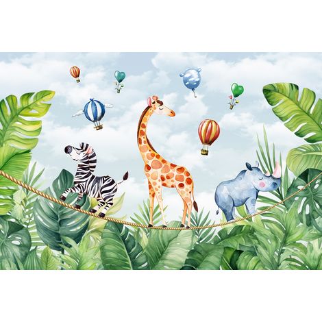 Papier peint panoramique Enfants - Animaux de la Jungle - 390 cm x 264 cm (1/2)